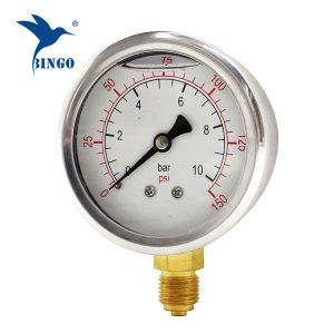 60 mét thép không gỉ trường hợp brass kết nối dưới loại đo áp suất 150PSI dầu đầy đo áp suất